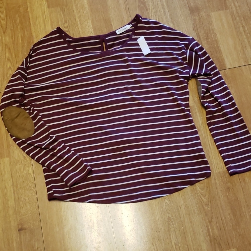 NWT Blu Pepper maroon striped open back top